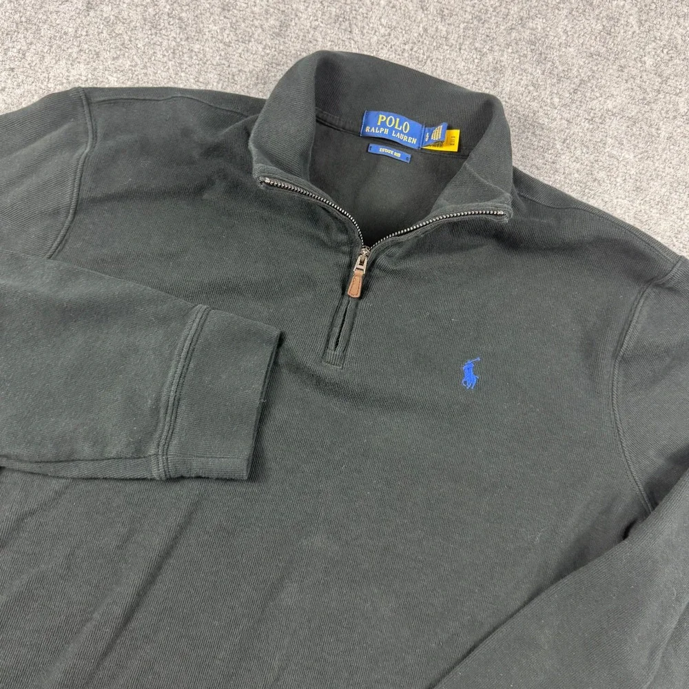 Polo Ralph Lauren Quarter Zip Pullover Mens Large Black Estate Rib Blue Pony